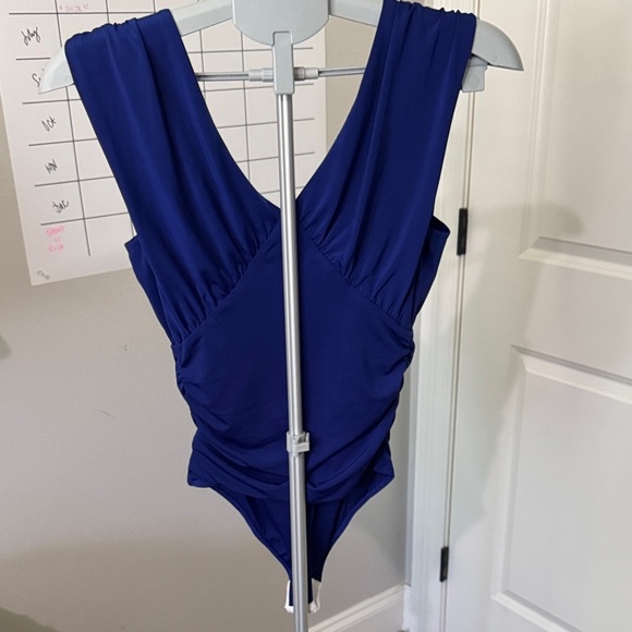 Express Deep Blue V-Neck Bodysuit - Picture 7 of 10